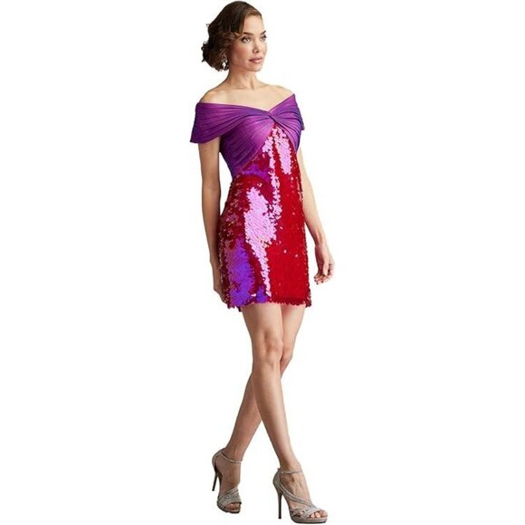 SHO by Tadashi Shoji Sequin Off-the-Shoulder Cocktail Dress Size 4 US New - Picture 12 of 12